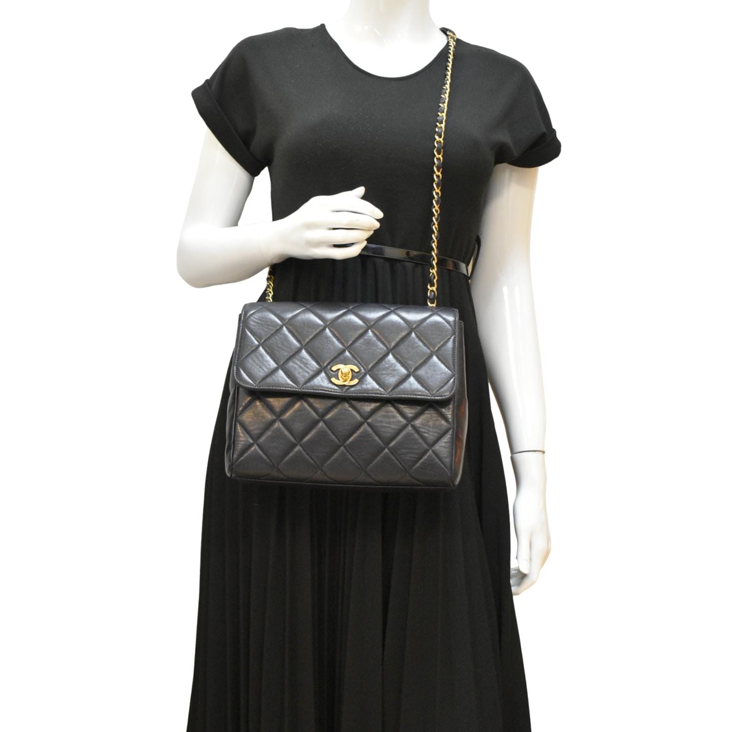 Chanel Square CC Flap Quilted Leather Black Travel Bag