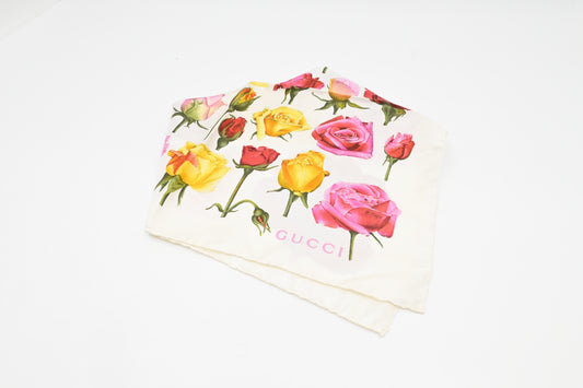Gucci Roses Scarf Silk White