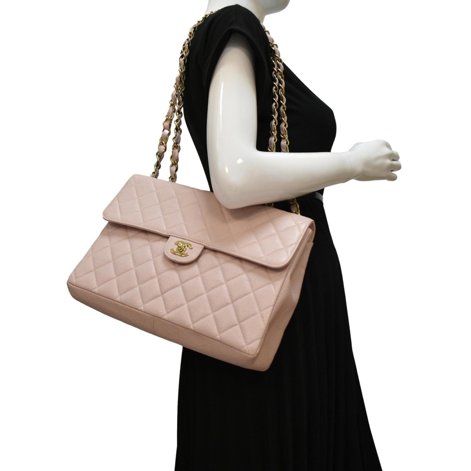 Chanel Classic Jumbo Single Flap Caviar Leather Pink Travel Bag