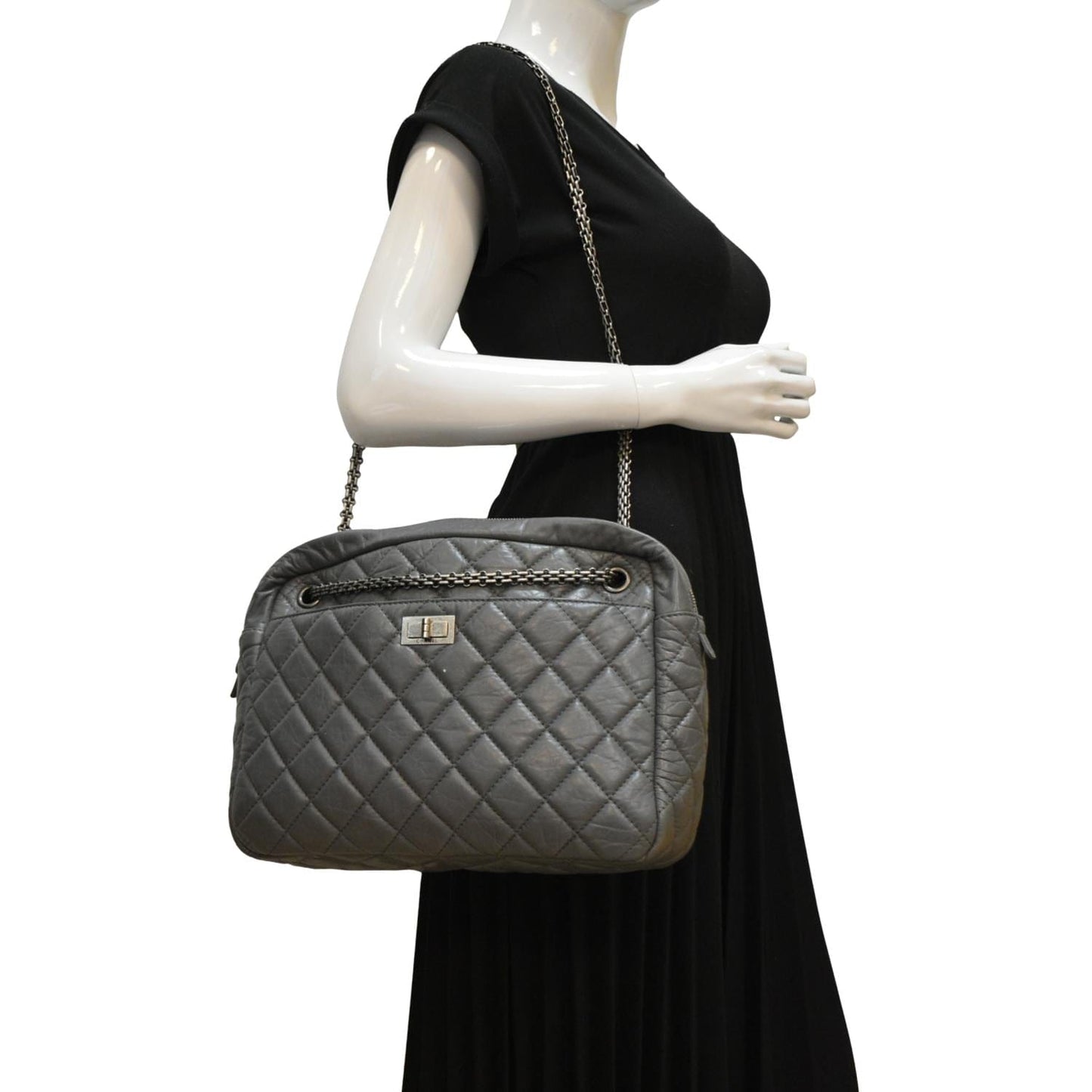 Chanel Reissue Quilted Camera Leather Grey Travel Bag