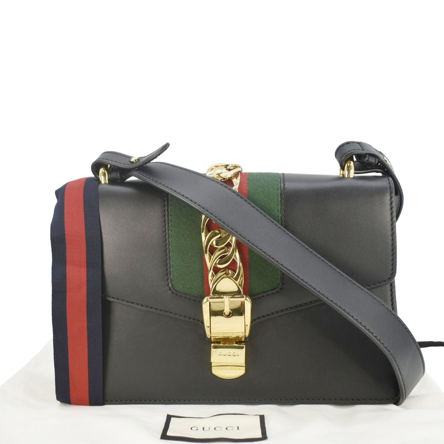 Gucci Sylvie Web Shoulder Bag Leather Black