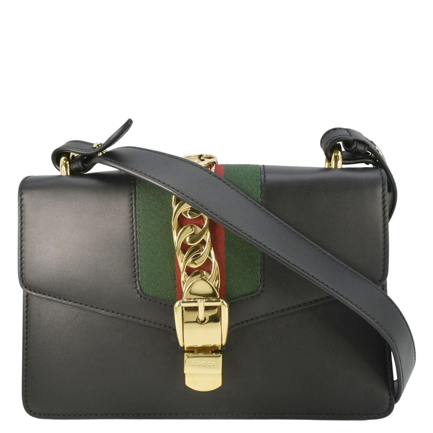 Gucci Sylvie Web Shoulder Bag Leather Black