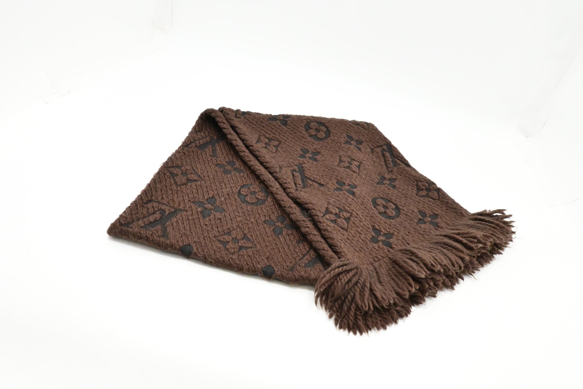 Louis Vuitton Logomania Scarf Silk Wool Brown Apparel
