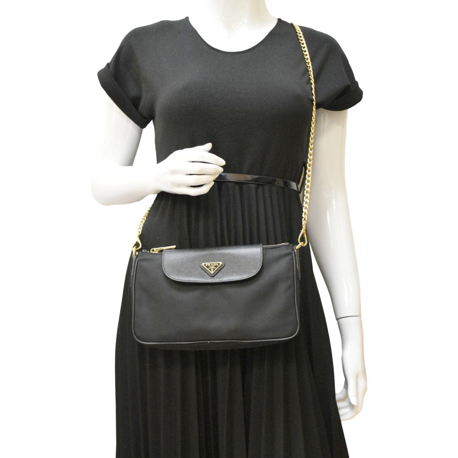 Tessuto Saffiano Crossbody Bag Black Small