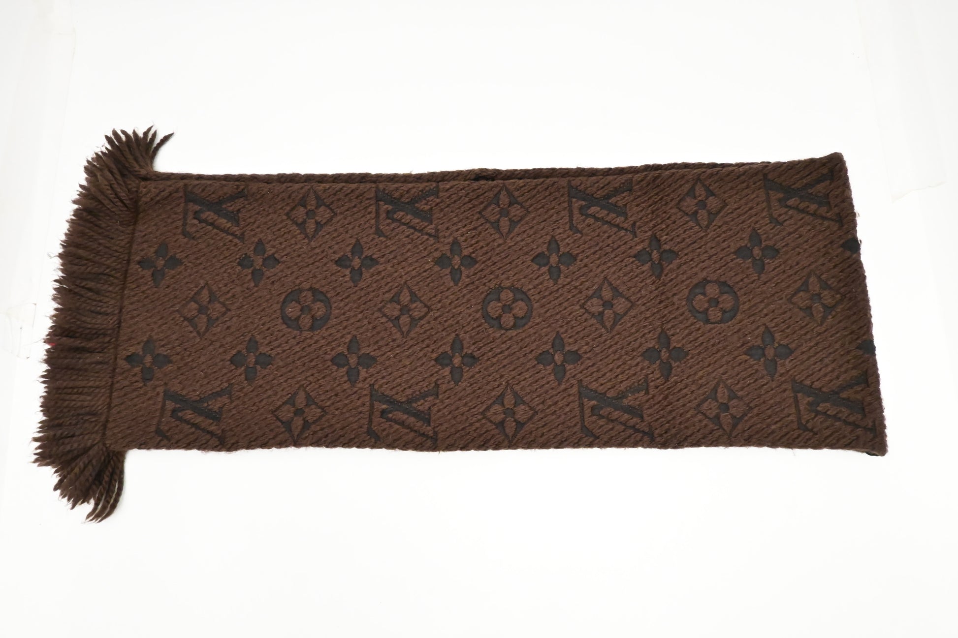 Louis Vuitton Logomania Scarf Silk Wool Brown Apparel