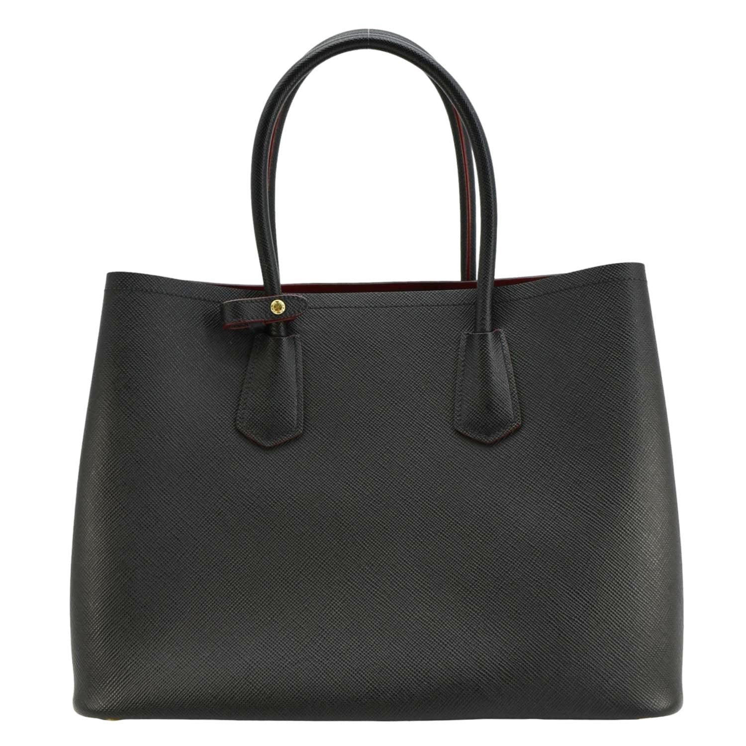 Prada Double Handle Tote Bag Leather Saffiano Black