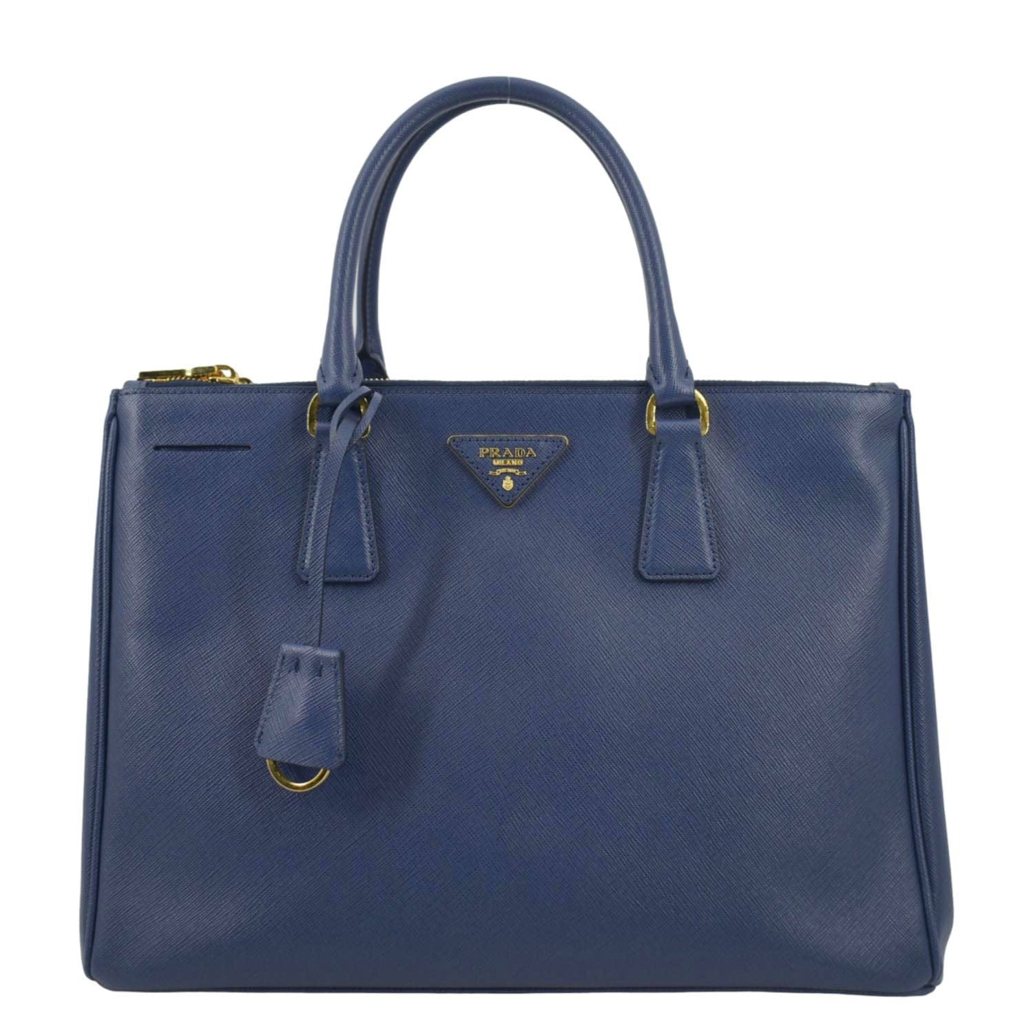 Galleria Double Zip Saffiano Tote Bag Navy Leather Blue