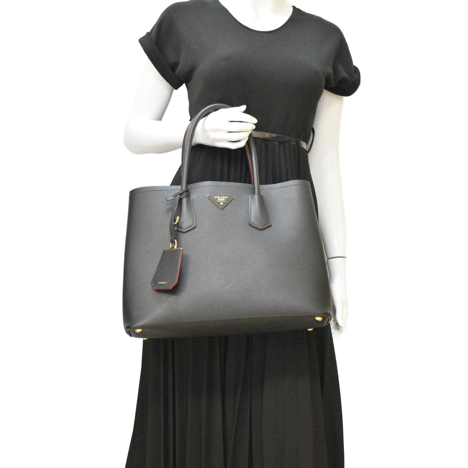 Double Handle Saffiano Tote Bag Leather Black
