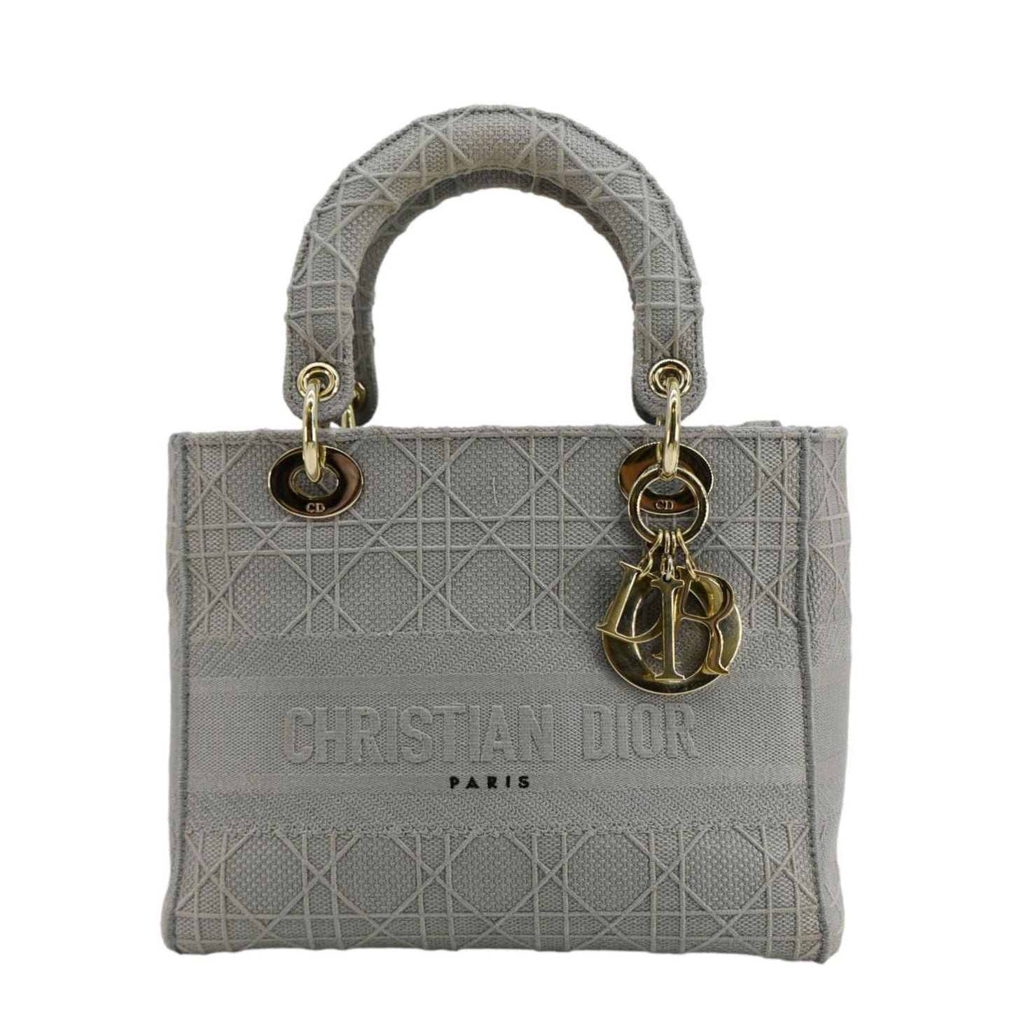 Dior Lady Lite Cannage Shoulder Bag Canvas Gray Embroidered