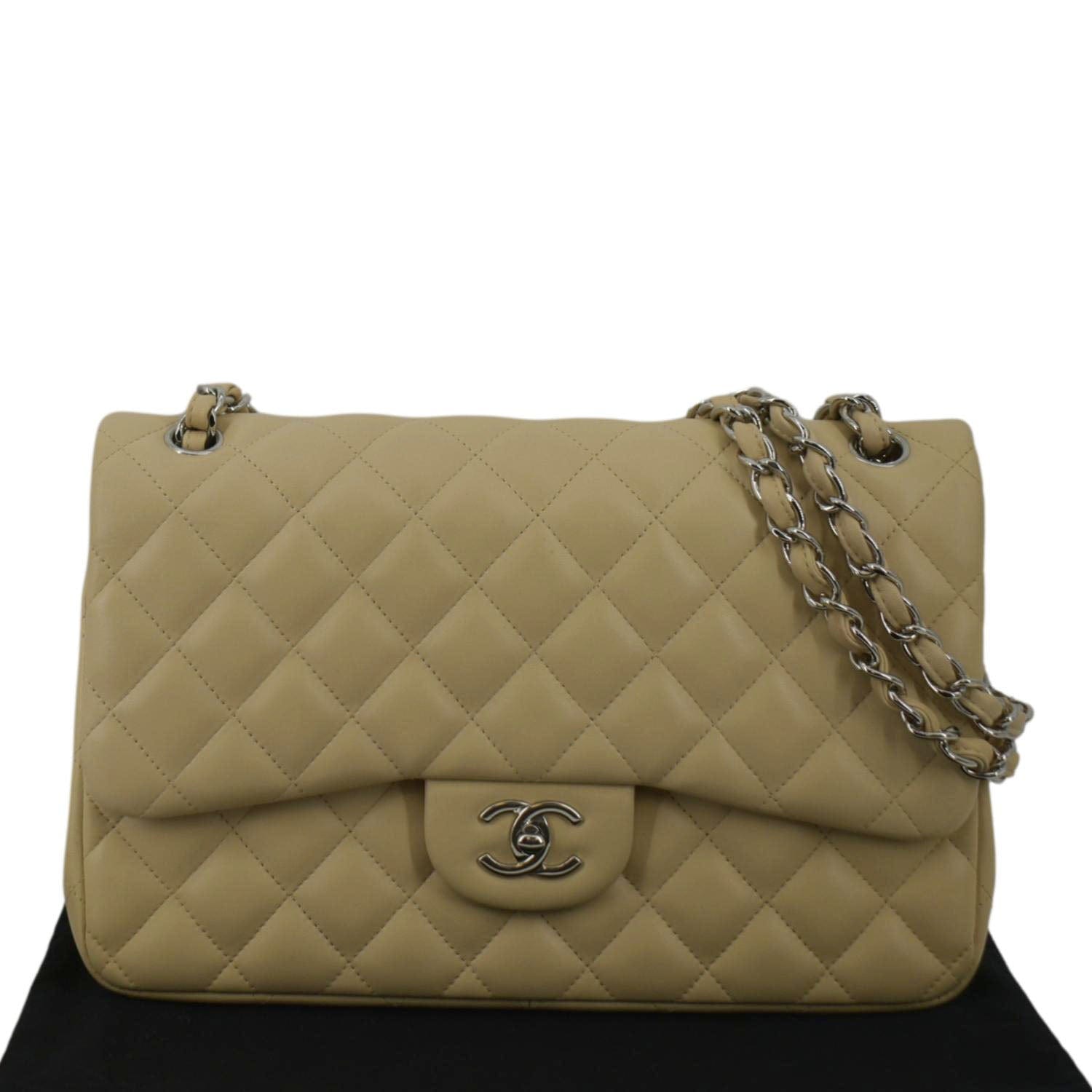 Chanel Classic Jumbo Double Flap Quilted Leather Beige Travel Bag Beige Jumbo