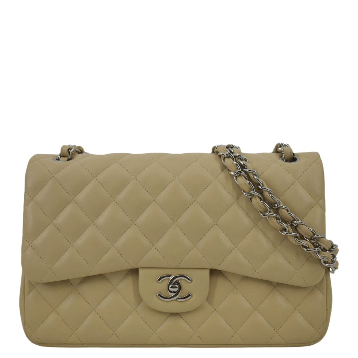 Chanel Classic Jumbo Double Flap Quilted Leather Beige Travel Bag Beige Jumbo