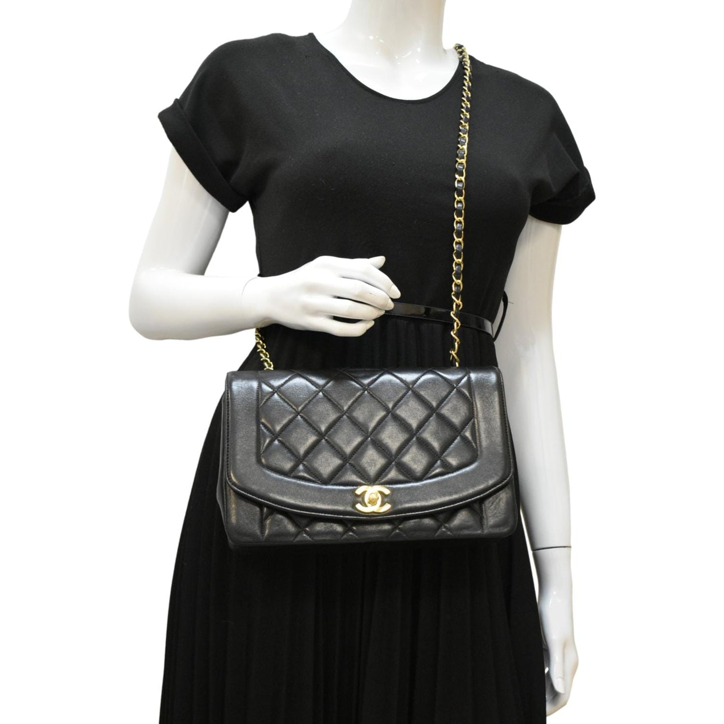 Chanel Diana Flap Quilted Leather Black Travel Bag