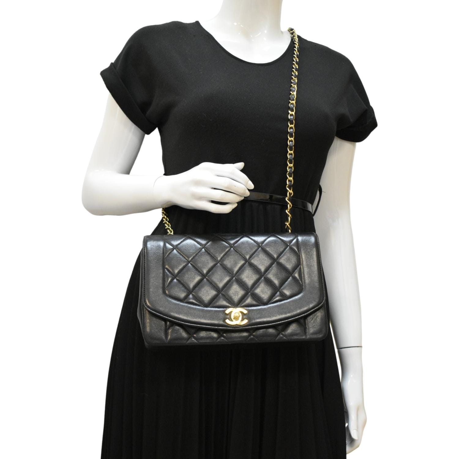 Chanel Diana Flap Quilted Leather Black Travel Bag