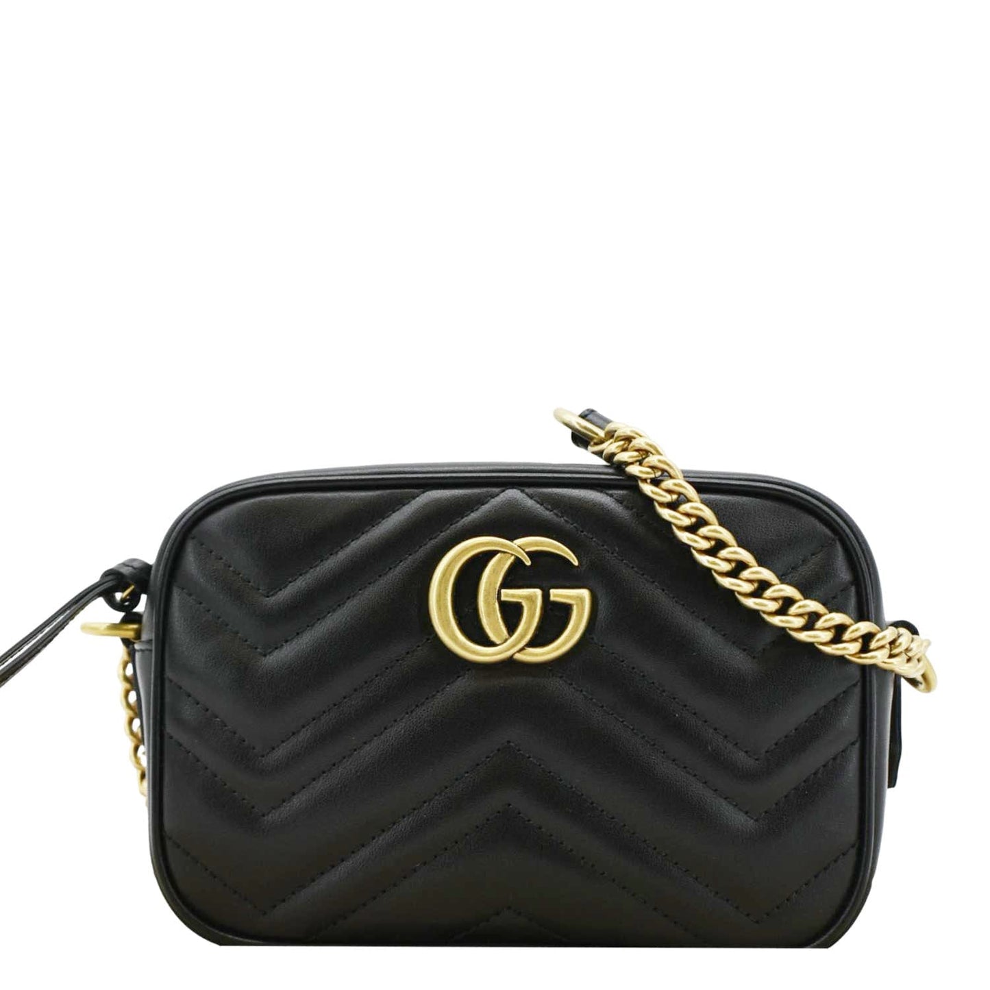 Gucci Marmont Calfskin Crossbody Camera Bag Matelasse Black Crossbody Bag