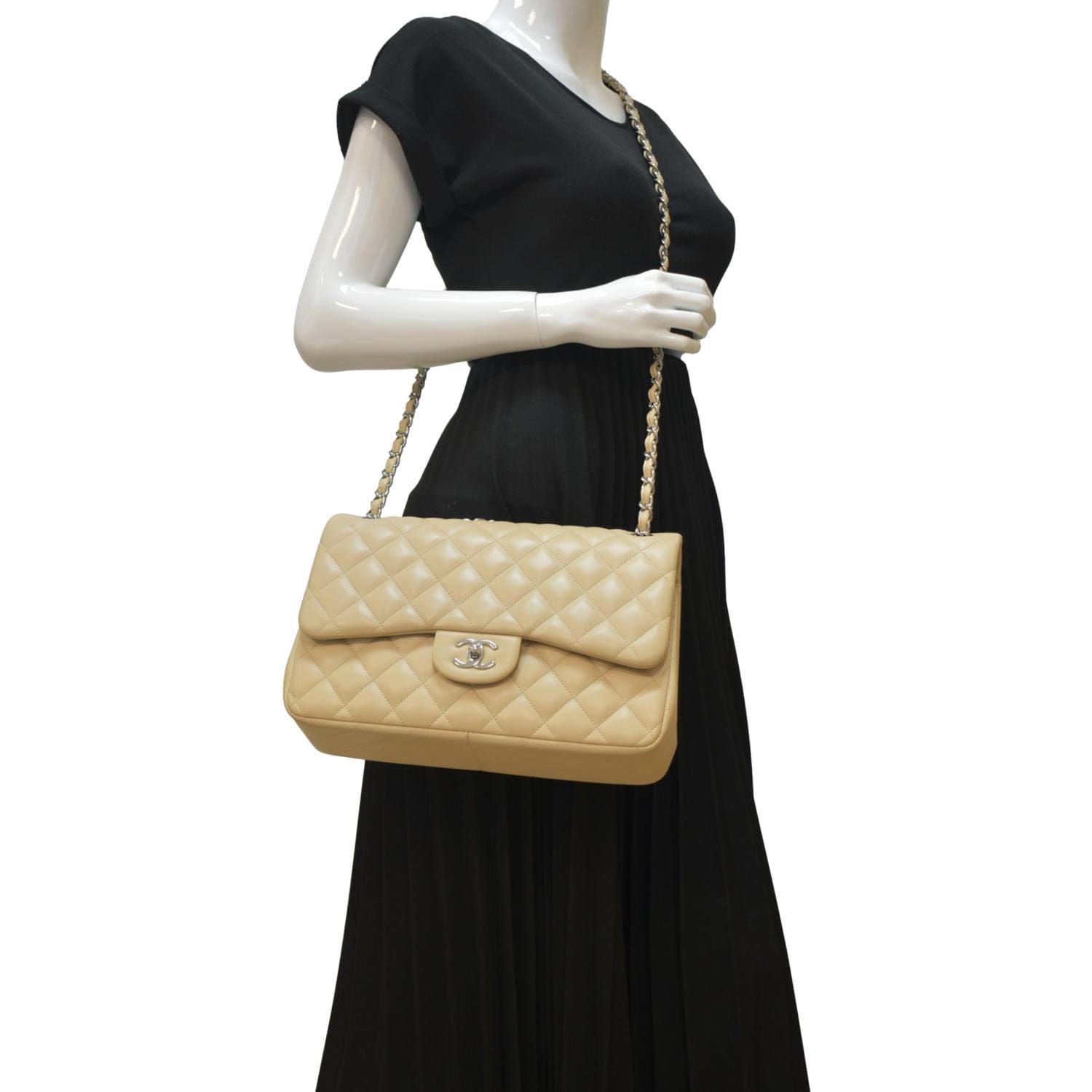 Chanel Classic Jumbo Double Flap Quilted Leather Beige Travel Bag Beige Jumbo