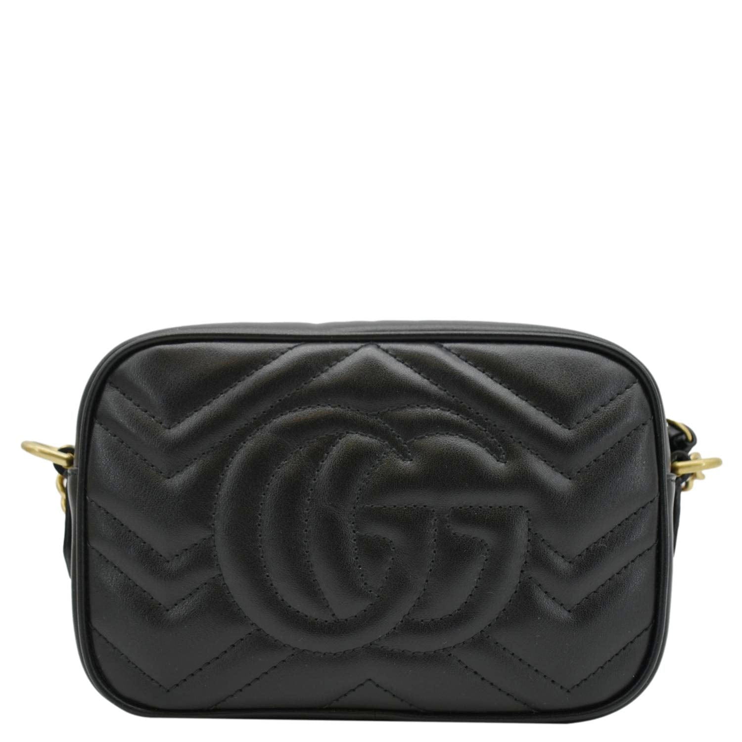 Gucci Marmont Calfskin Crossbody Camera Bag Matelasse Black Crossbody Bag
