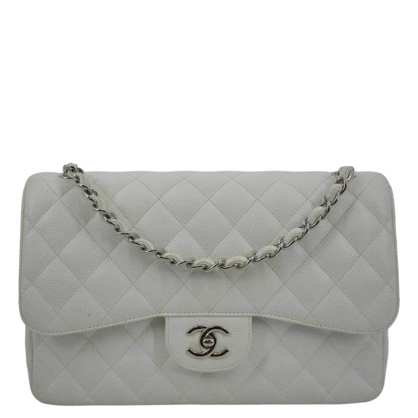 Chanel Jumbo Double Flap Quilted Caviar Leather White Travel Bag Bag 2