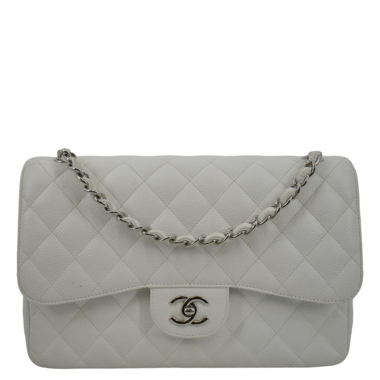 Chanel Jumbo Double Flap Quilted Caviar Leather White Travel Bag Bag 2