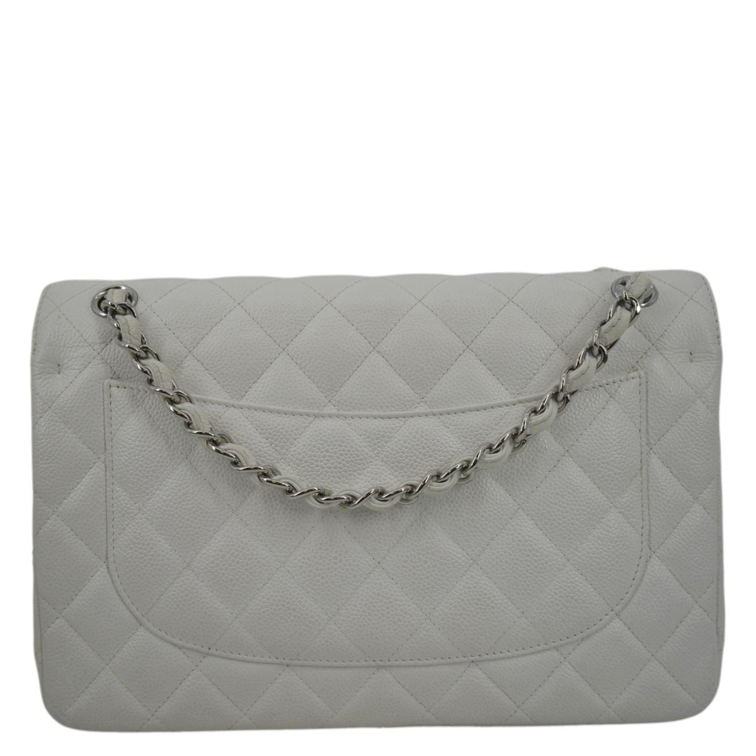 Chanel Jumbo Double Flap Quilted Caviar Leather White Travel Bag Bag 2