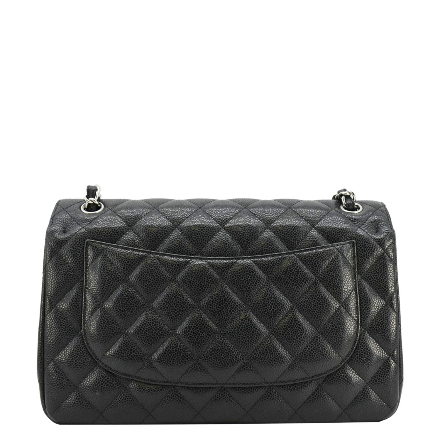 Chanel Classic Jumbo Double Flap Quilted Caviar Leather Shoulder Bag Black
