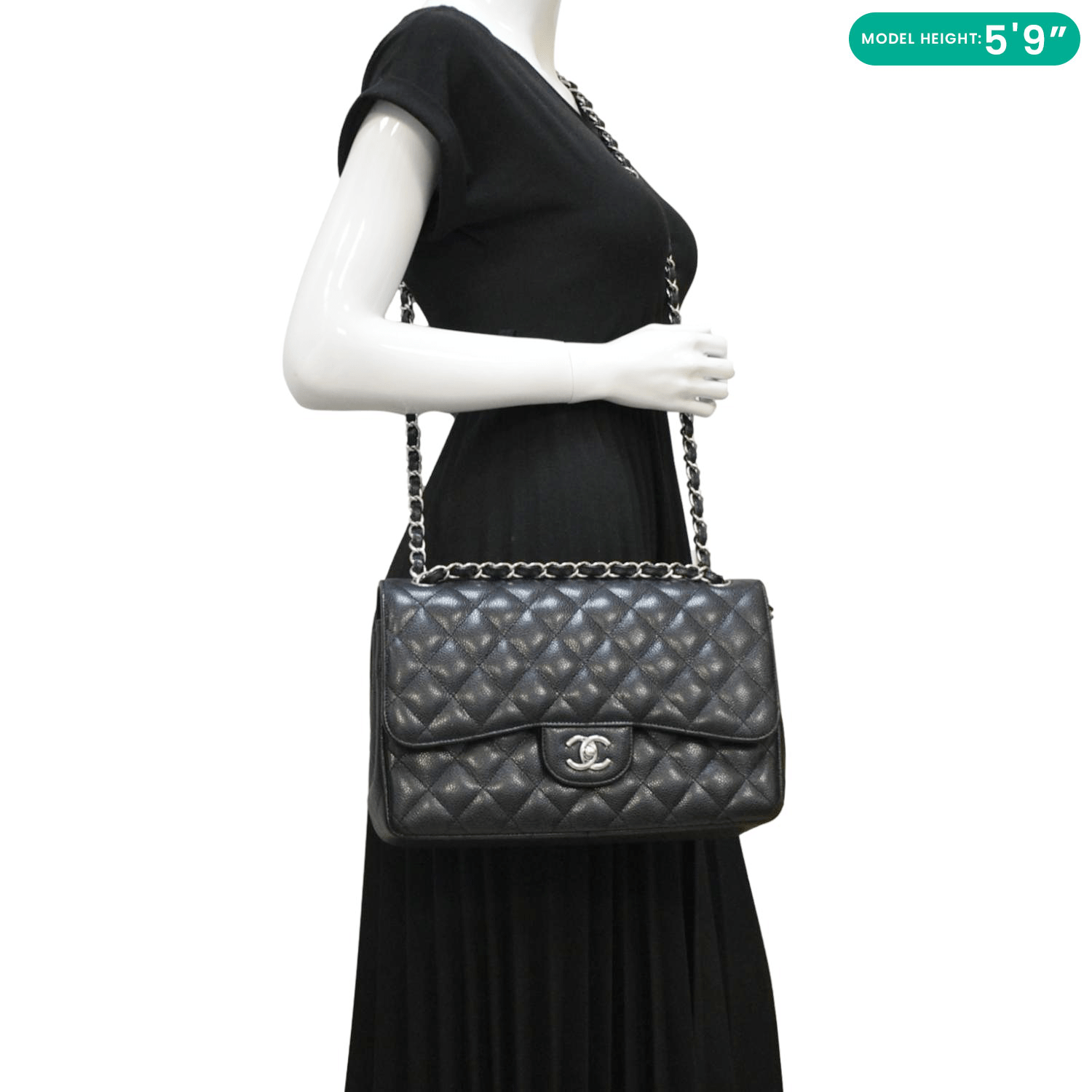 Chanel Classic Jumbo Double Flap Quilted Leather Black Travel Bag 7