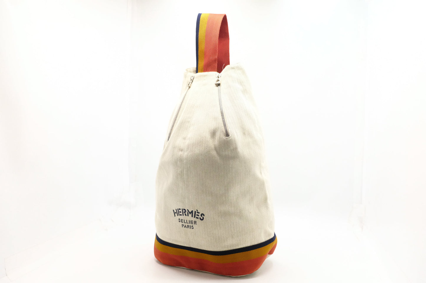 Hermes Natural Toile Chevron Cavalier Sling Bag In Canvas White Travel Bag