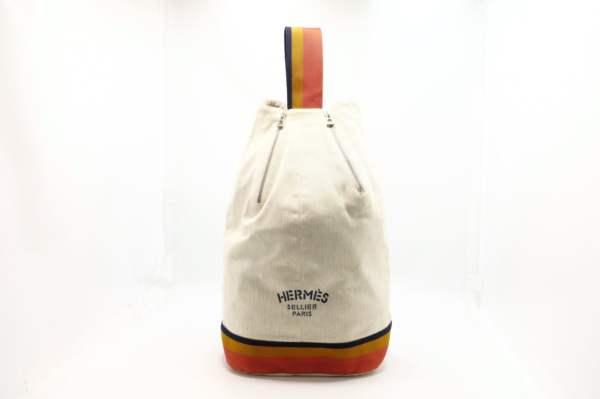 Hermes Natural Toile Chevron Cavalier Sling Bag In Canvas White Travel Bag