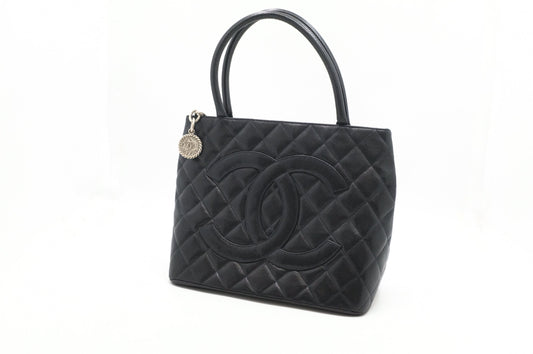 Chanel Medallion Caviar Black Leather Tote Bag Leather 2
