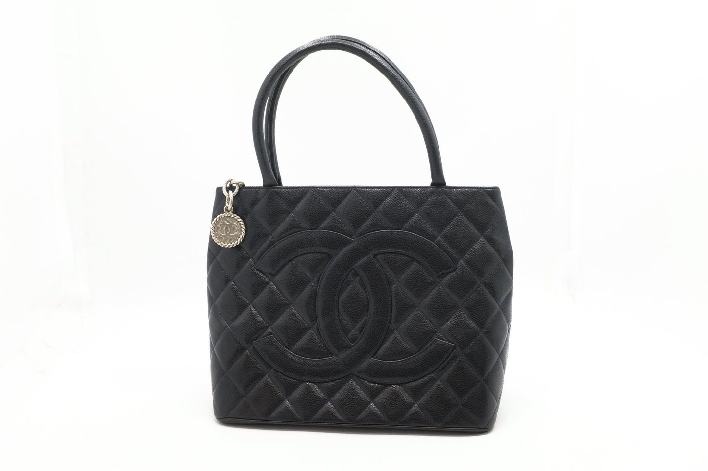 Chanel Medallion Caviar Black Leather Tote Bag Leather 2