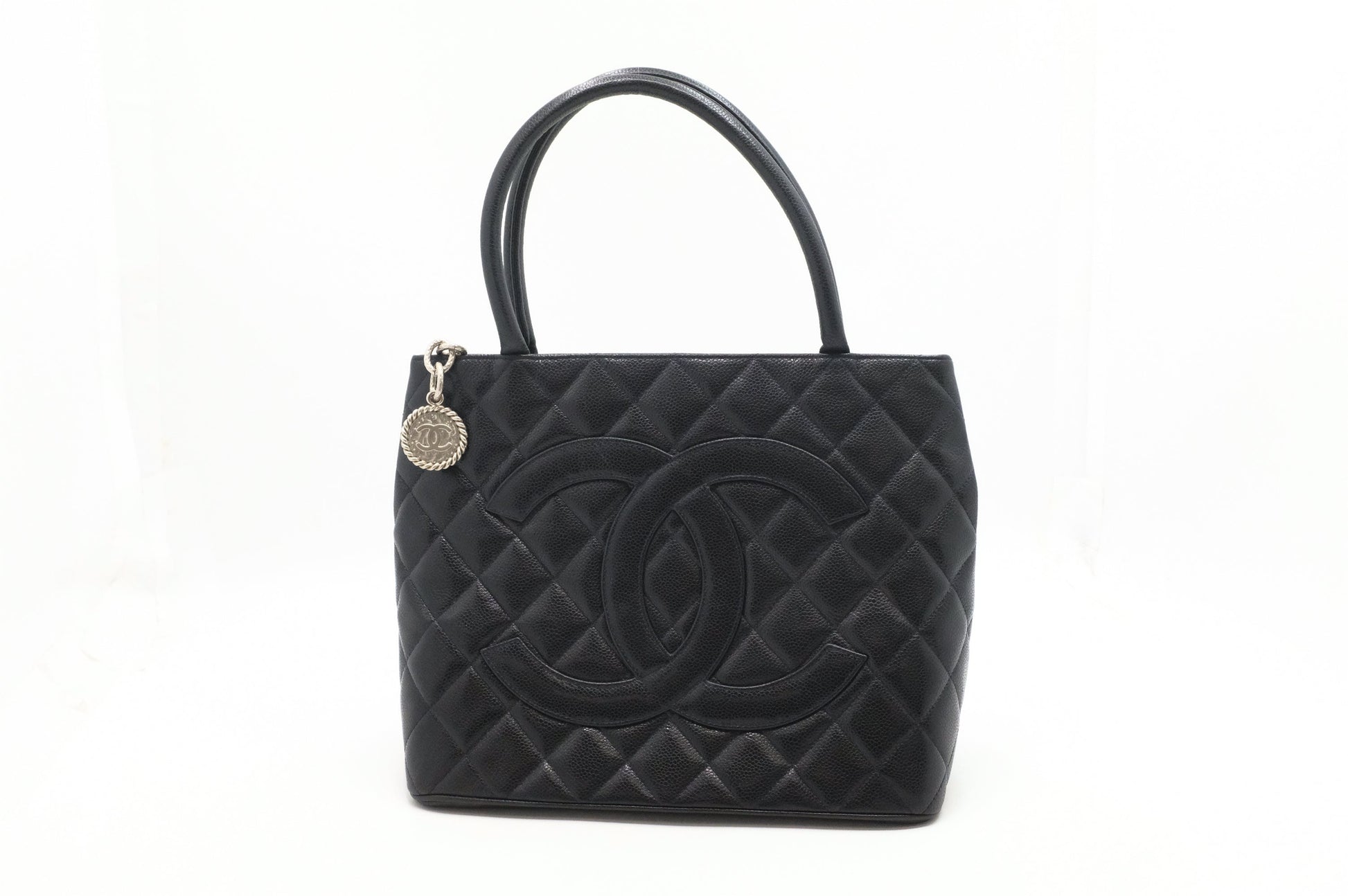 Chanel Medallion Caviar Black Leather Tote Bag Leather 2
