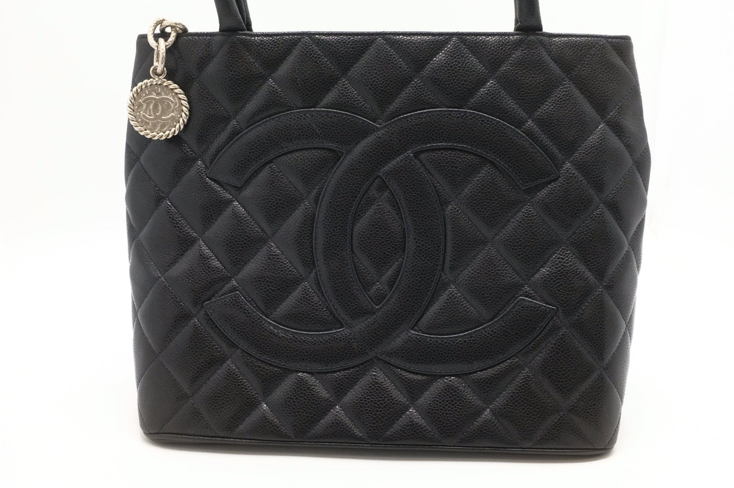 Chanel Medallion Caviar Black Leather Tote Bag Leather 2