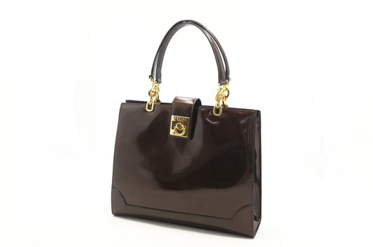 Celine Handbag In Patent Leather Brown Travel Bag