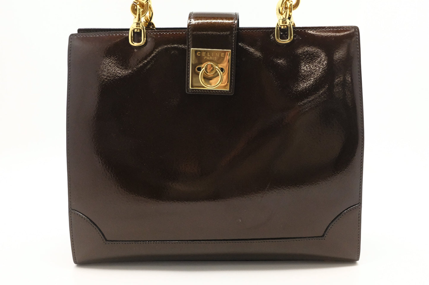 Celine Handbag In Patent Leather Brown Travel Bag
