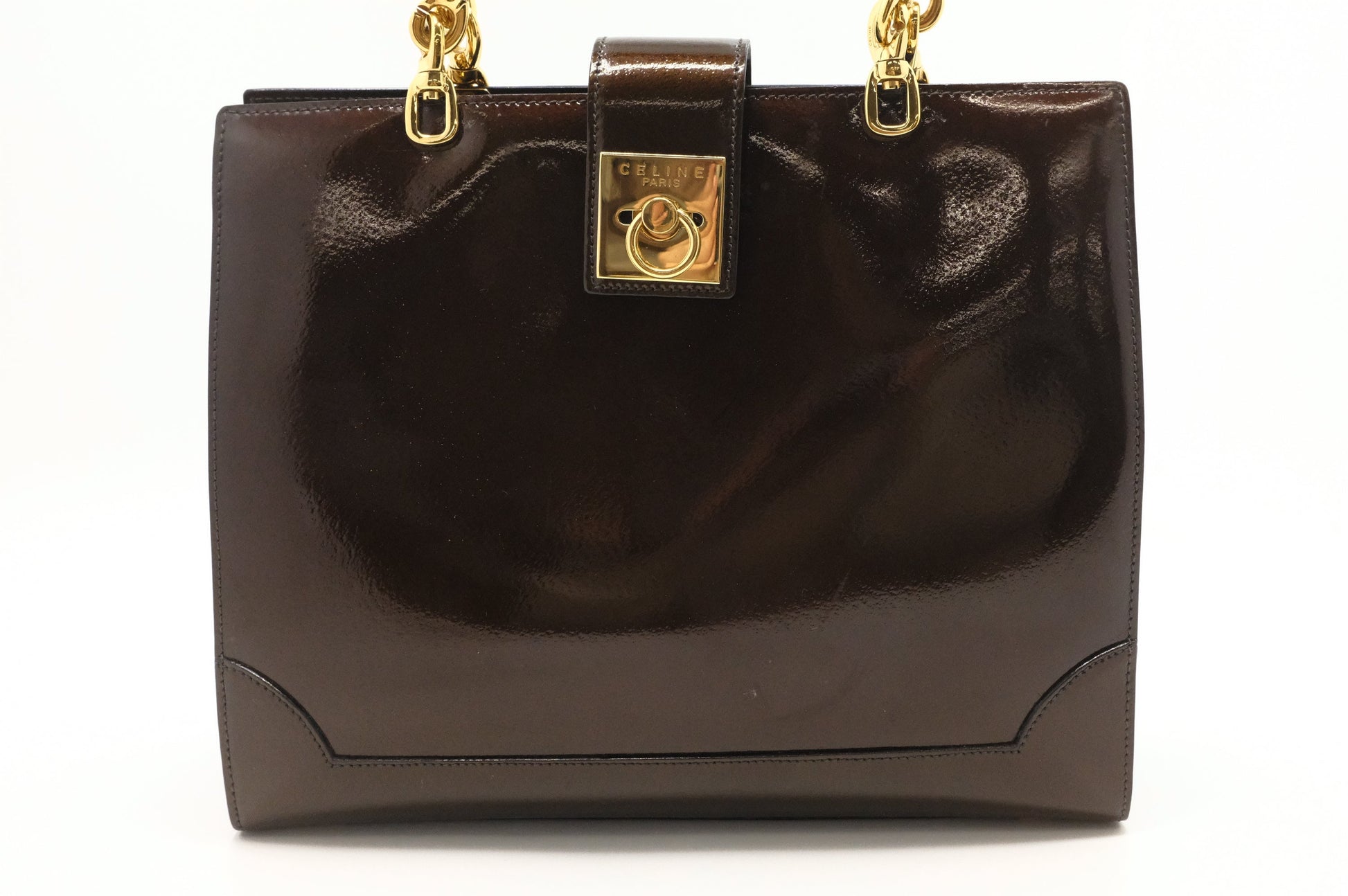 Celine Handbag In Patent Leather Brown Travel Bag