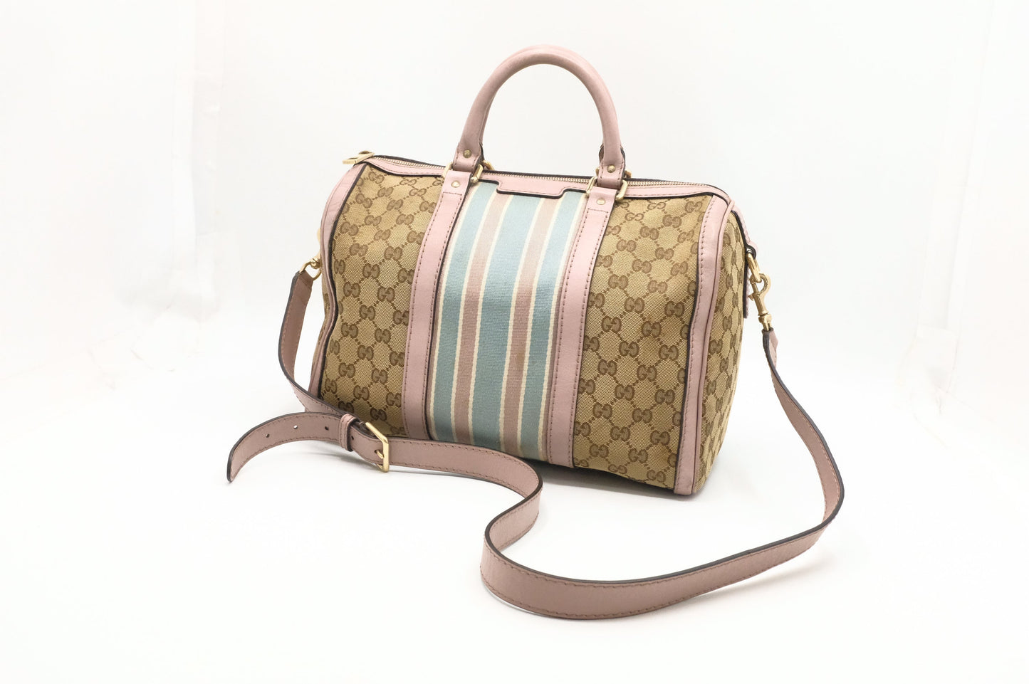 Gucci Boston GG & Light Leather Canvas Pink Travel Bag