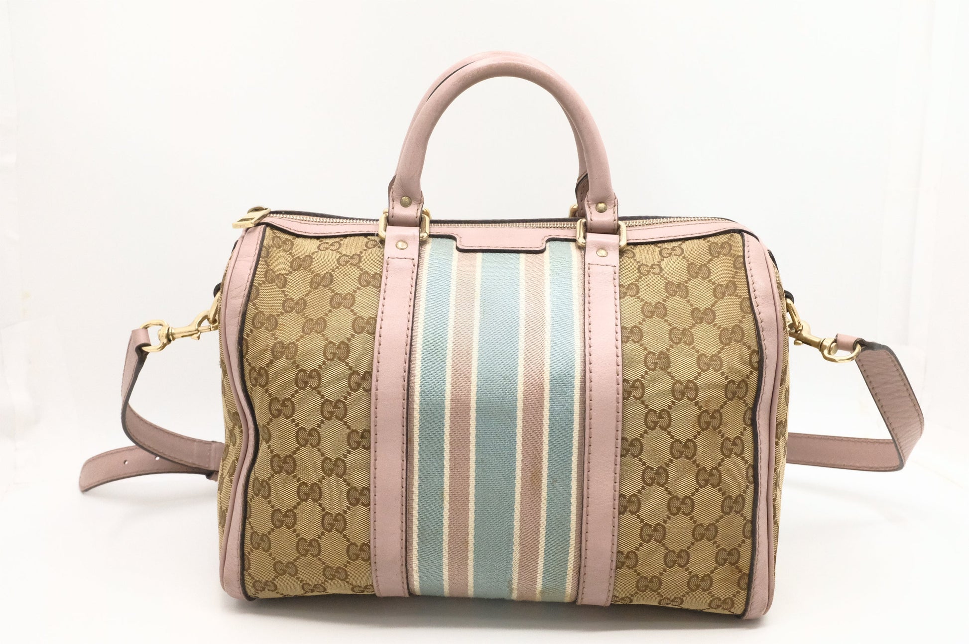 Gucci Boston GG & Light Leather Canvas Pink Travel Bag