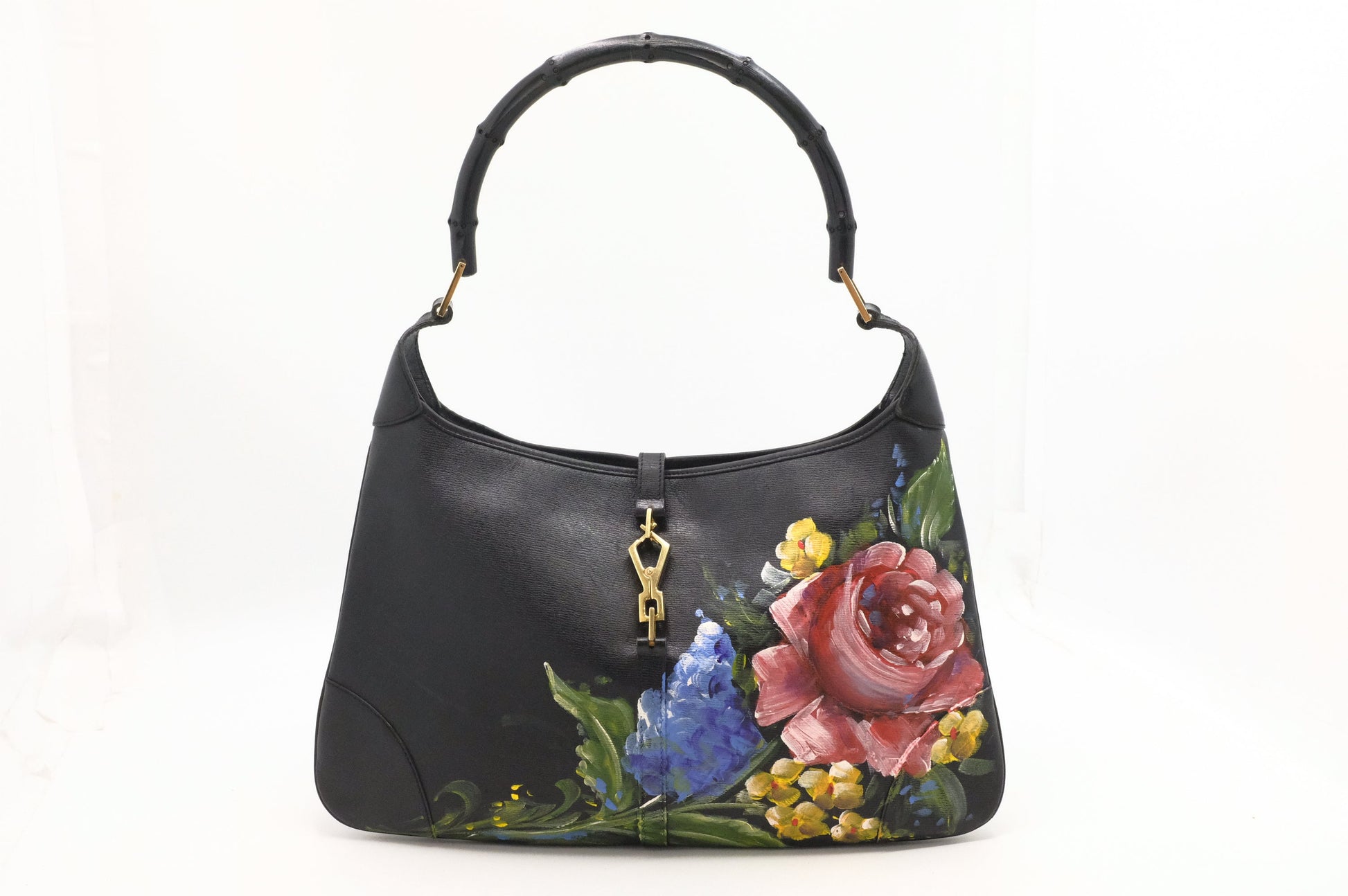 Gucci Jackie Floral Leather Black Shoulder Bag