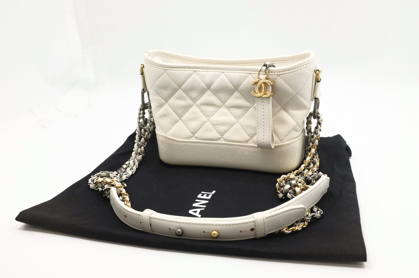 Chanel Gabrielle Hobo White Small Leather Shoulder Bag