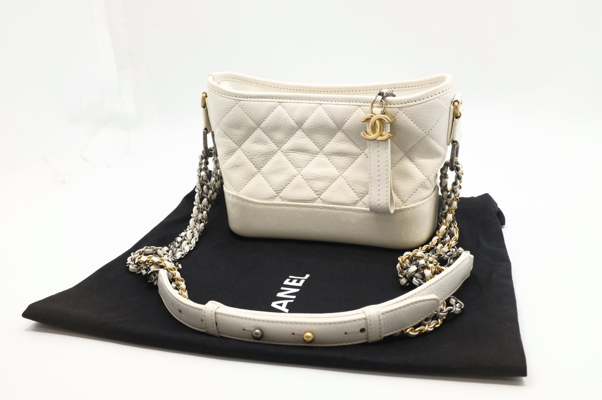 Chanel Gabrielle Hobo White Small Leather Shoulder Bag