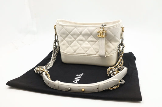 Chanel Gabrielle Hobo White Small Leather Shoulder Bag