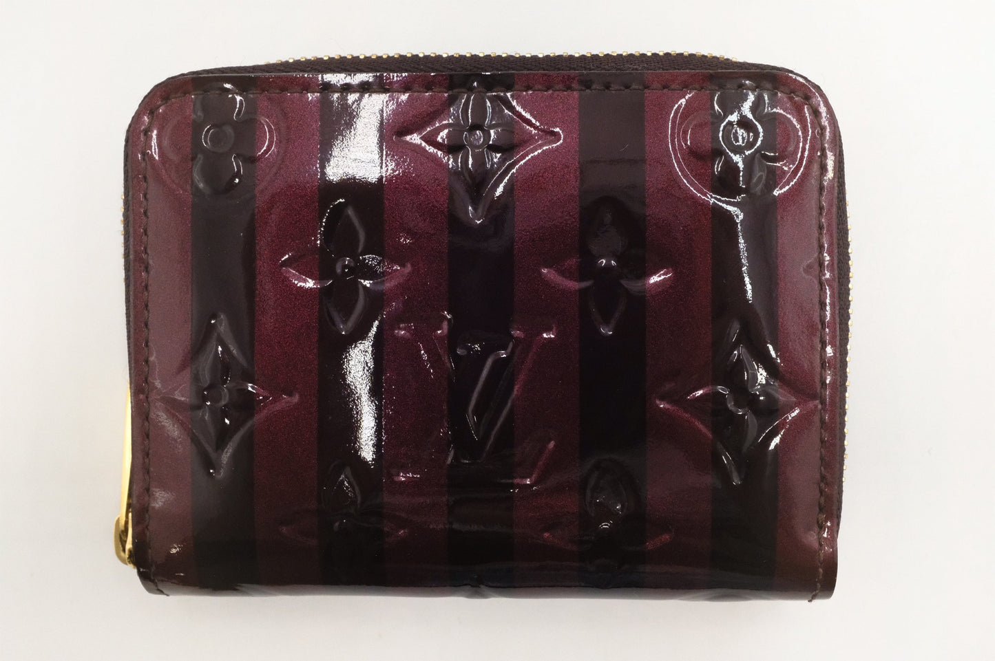Louis Vuitton Zippy Coin Purse Amarante Rayures Vernis Leather Wallet Case