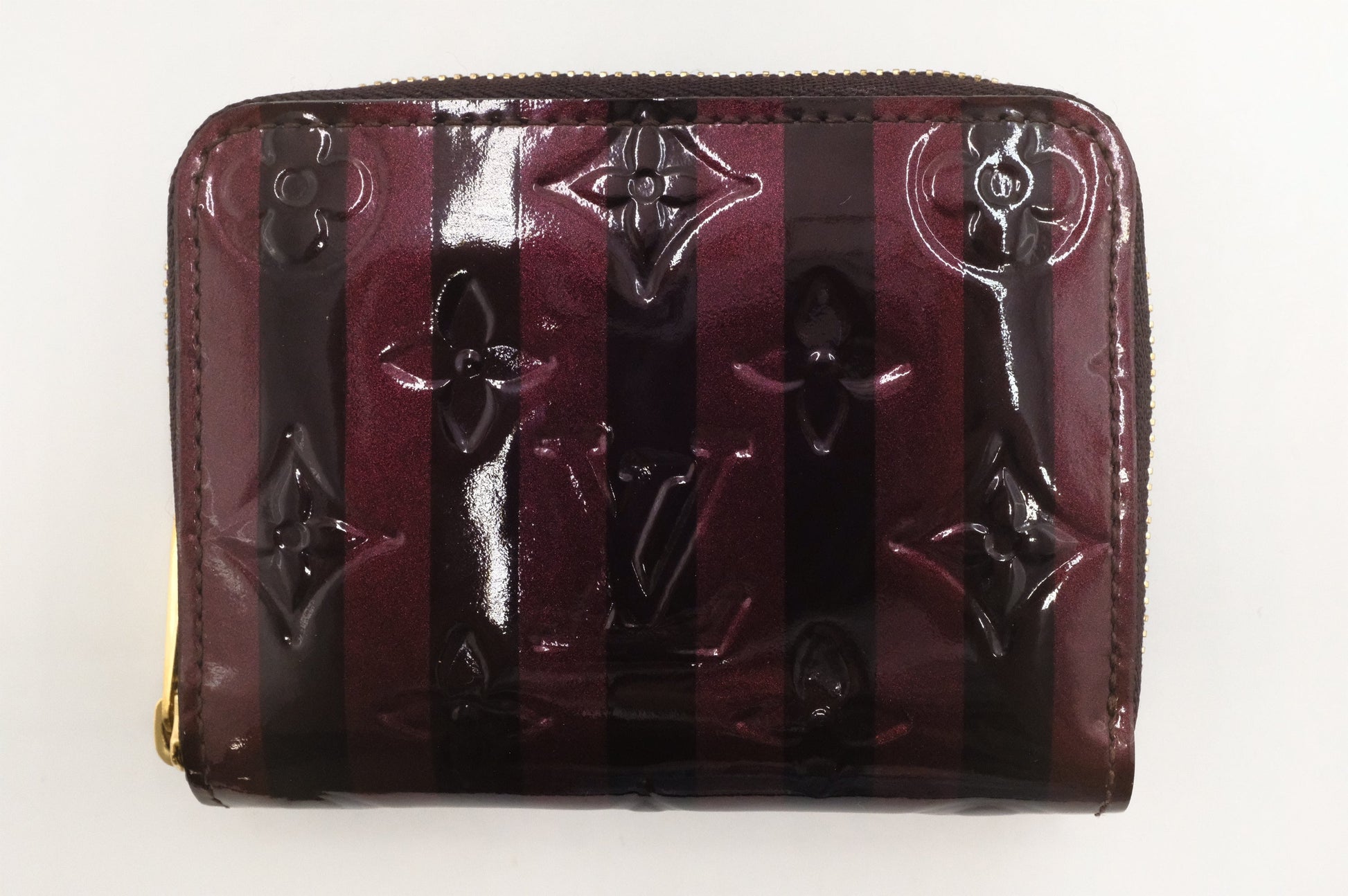 Louis Vuitton Zippy Coin Purse Amarante Rayures Vernis Leather Wallet Case