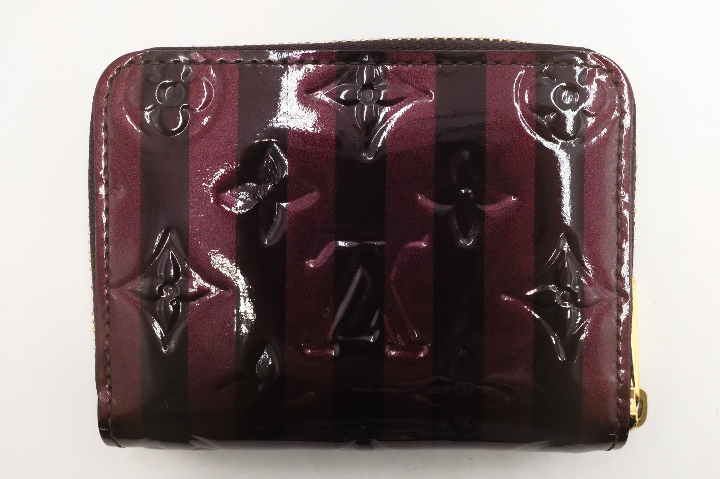 Louis Vuitton Zippy Coin Purse Amarante Rayures Vernis Leather Wallet Case