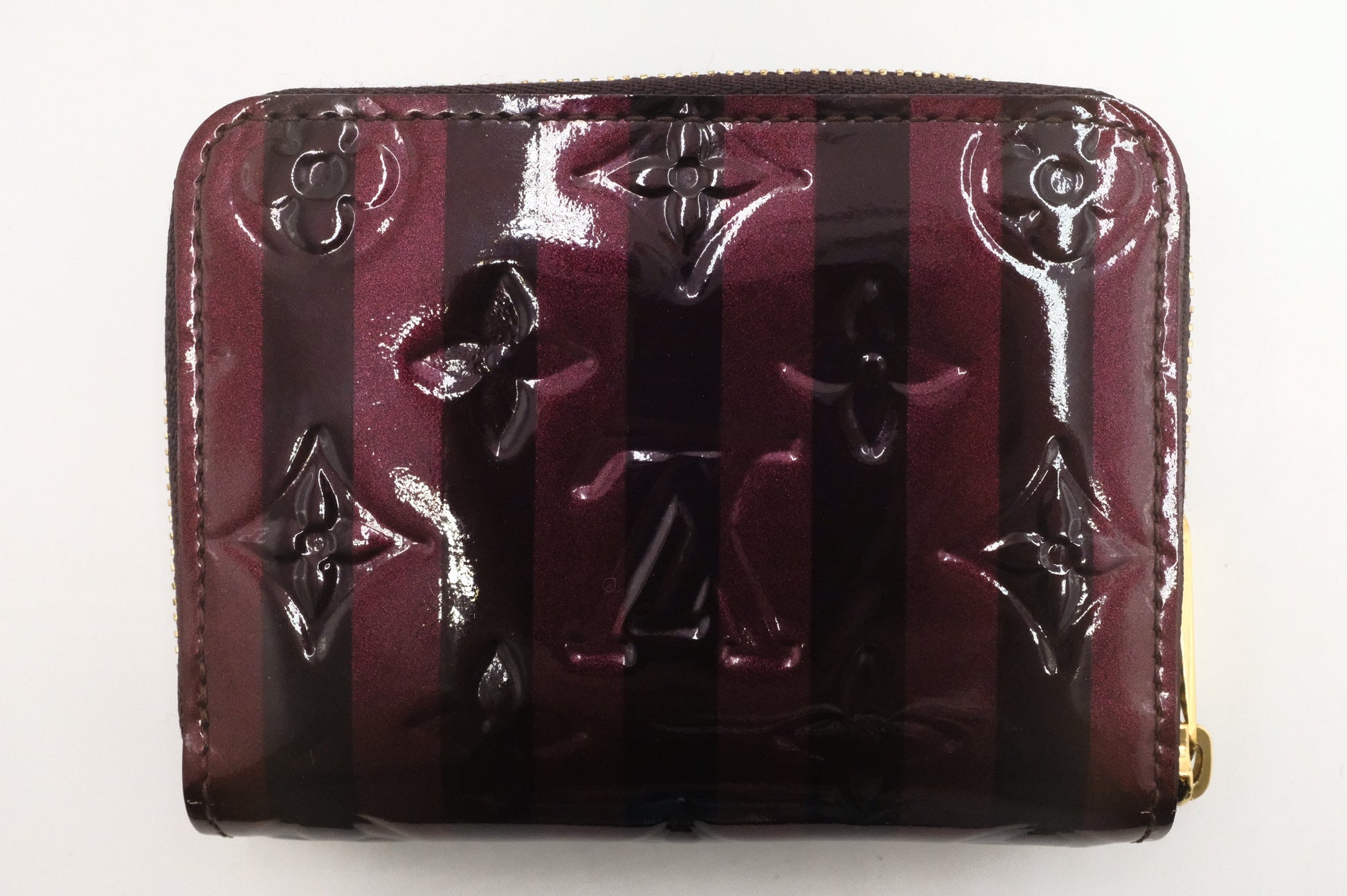 Louis Vuitton Zippy Coin Purse Amarante Rayures Vernis Leather Wallet Case