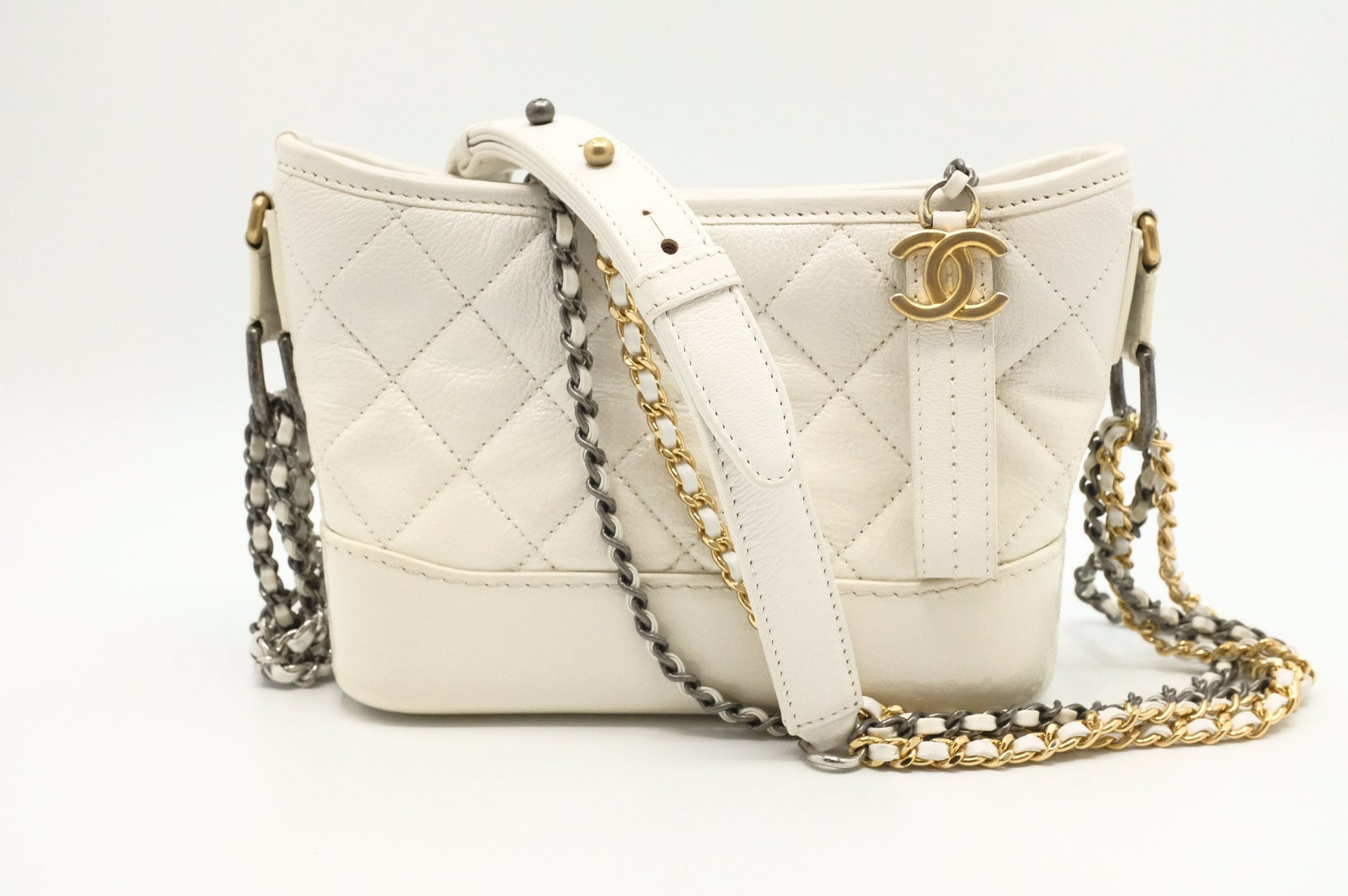 Chanel Gabrielle Hobo White Small Leather Shoulder Bag