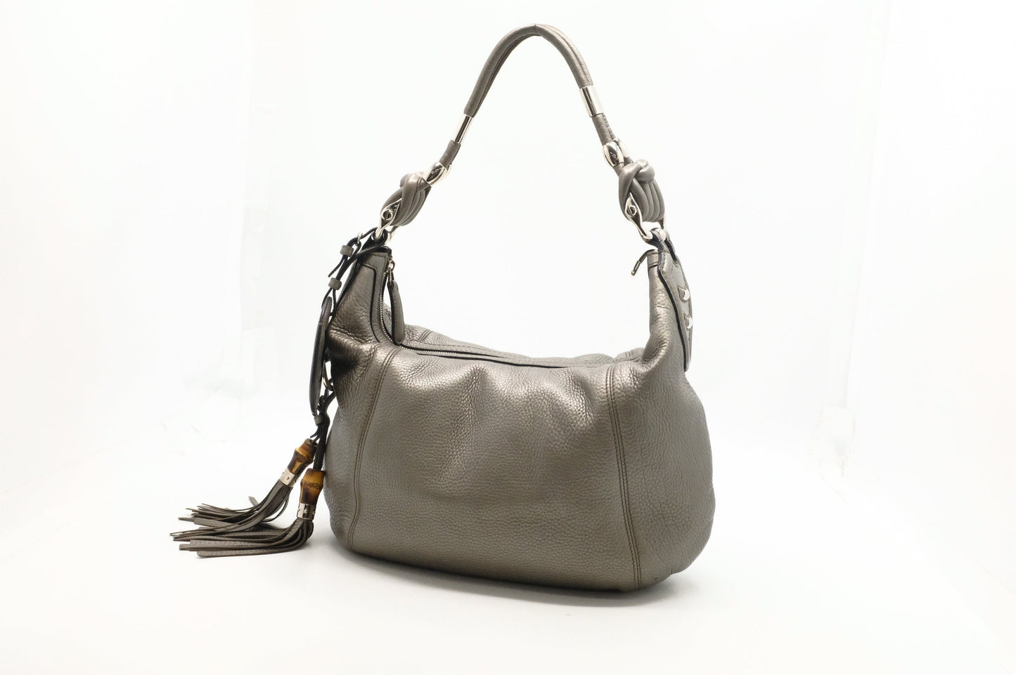 Gucci Techno Horsebit Leather Silver Hobo Bag