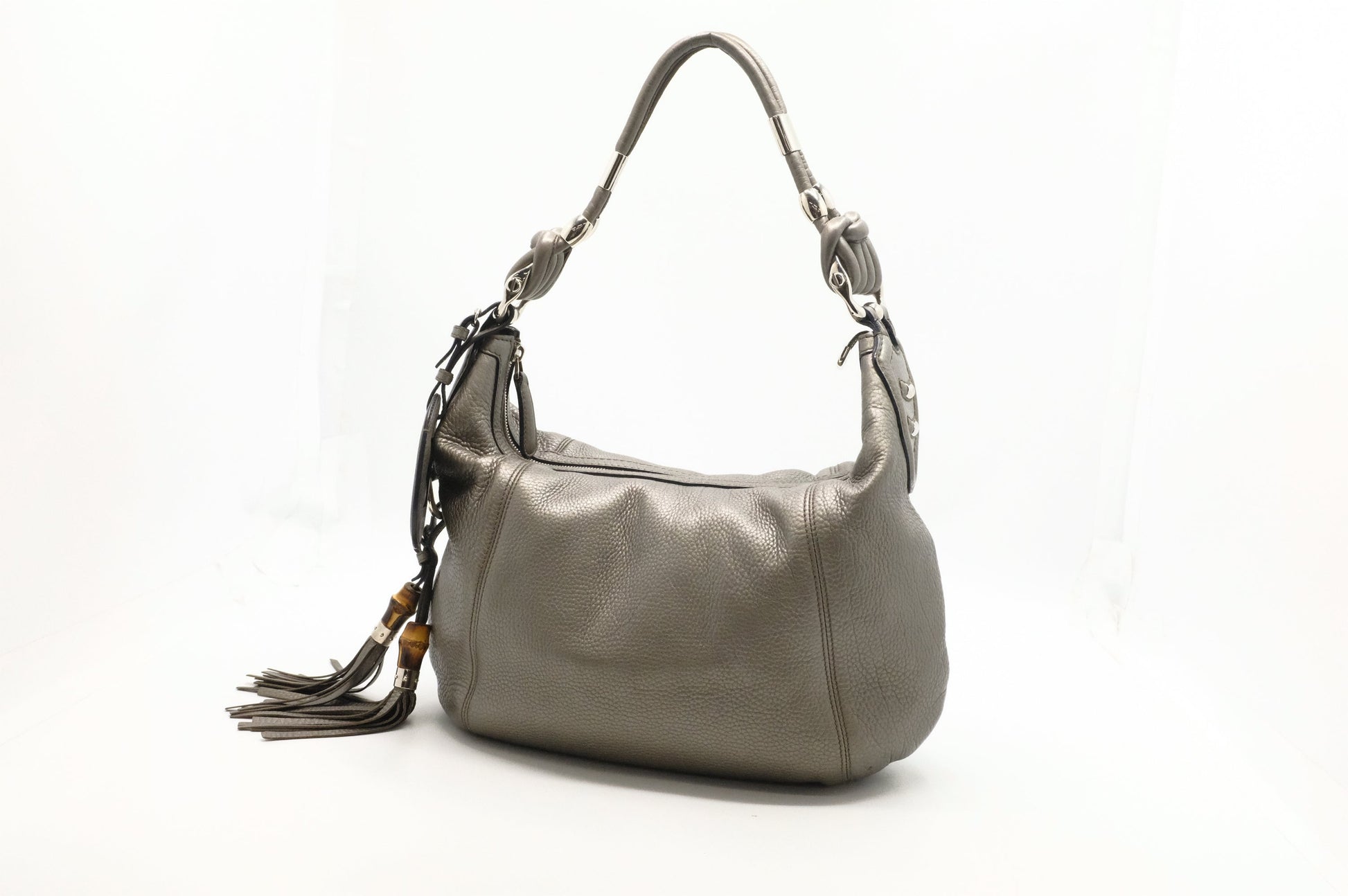 Gucci Techno Horsebit Leather Silver Hobo Bag