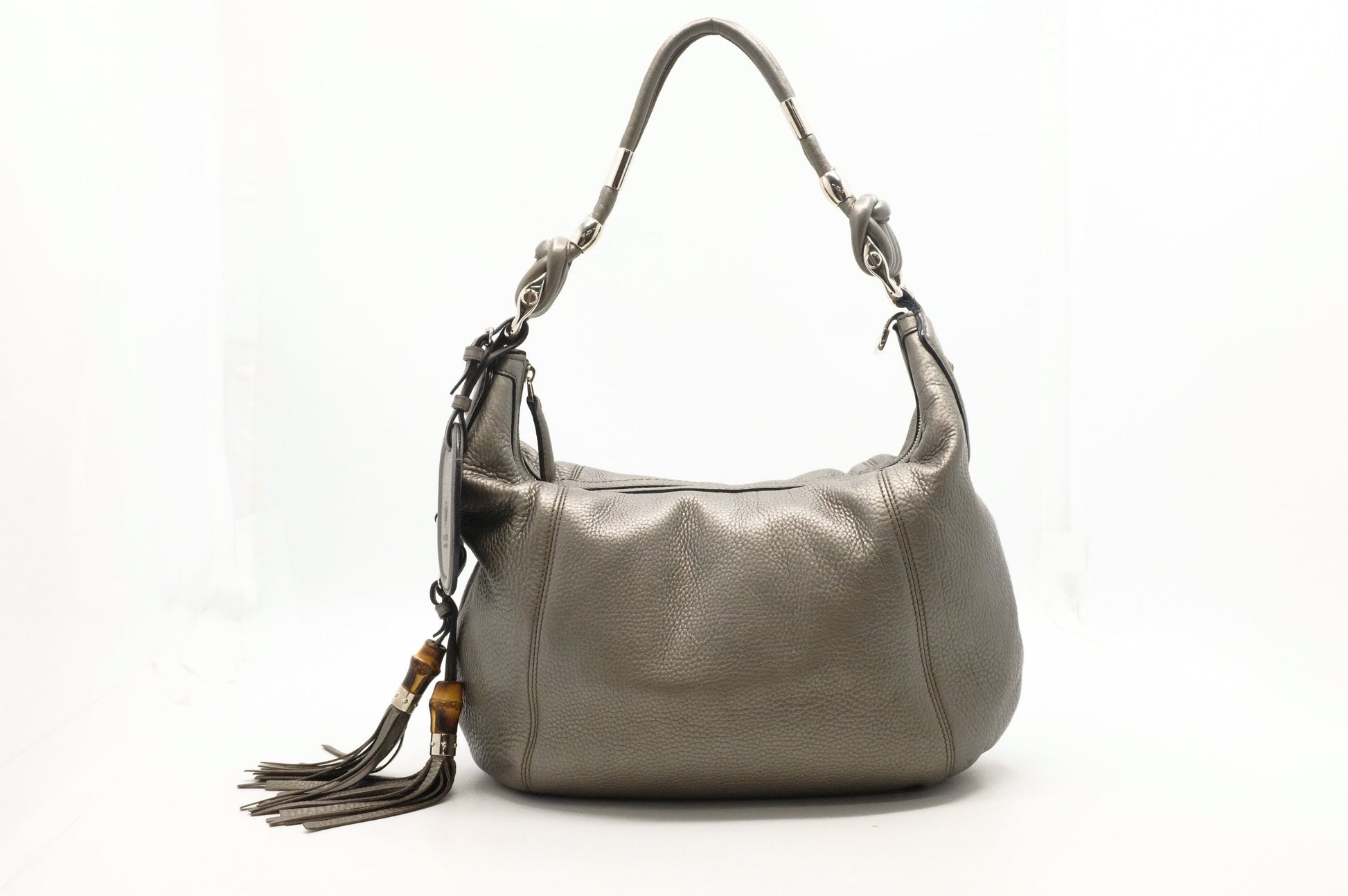 Gucci Techno Horsebit Leather Silver Hobo Bag