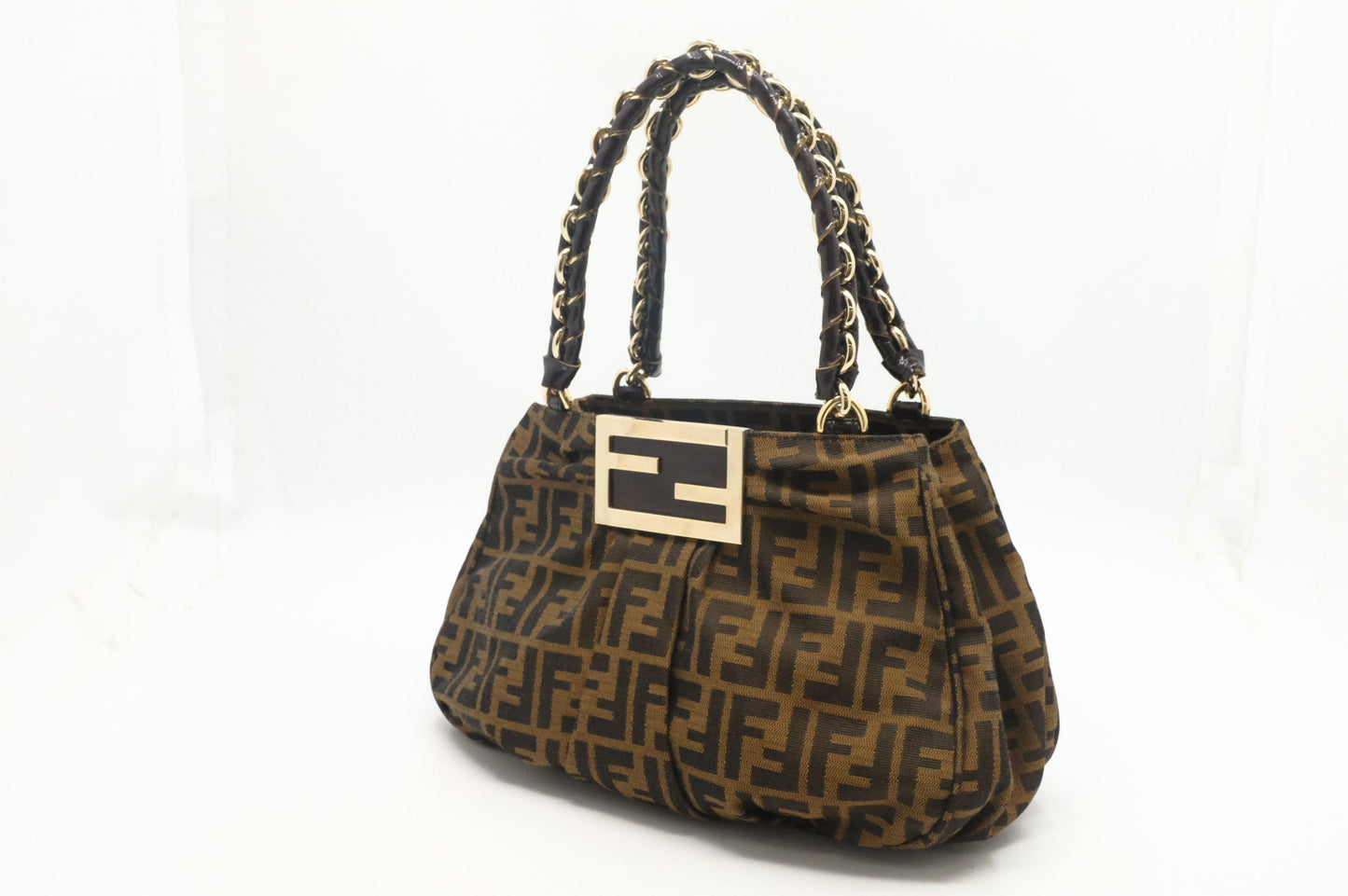 Fendi Mia Shoulder Bag In Zucca And Leather Canvas Patent