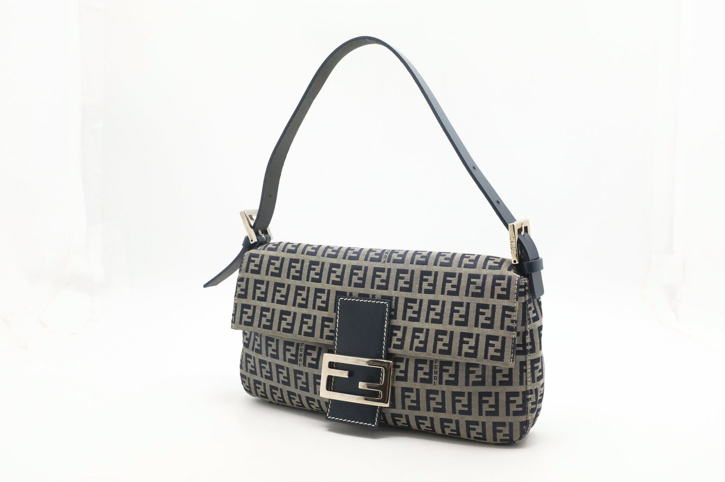Fendi Baguette In Zucca Handbag Canvas Navy Shoulder Bag